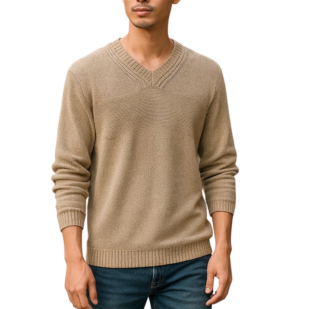 Black Brown 1826 Mens 100% Linen V-Neck Sweater Sz XL  Chunky Gray Metallic Top